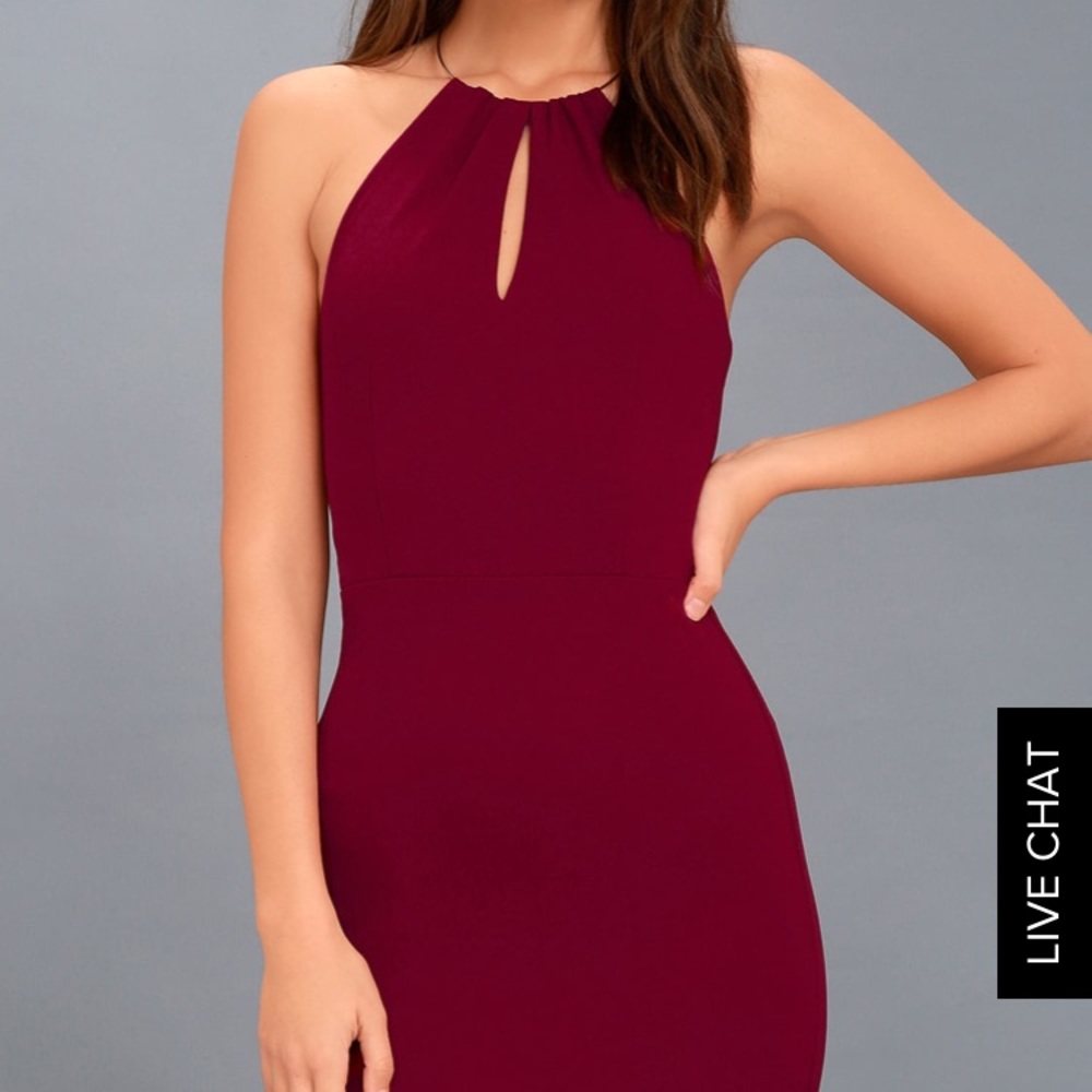 Lulu’s Ring My Bell Wine Red Halter Bodycon Dress